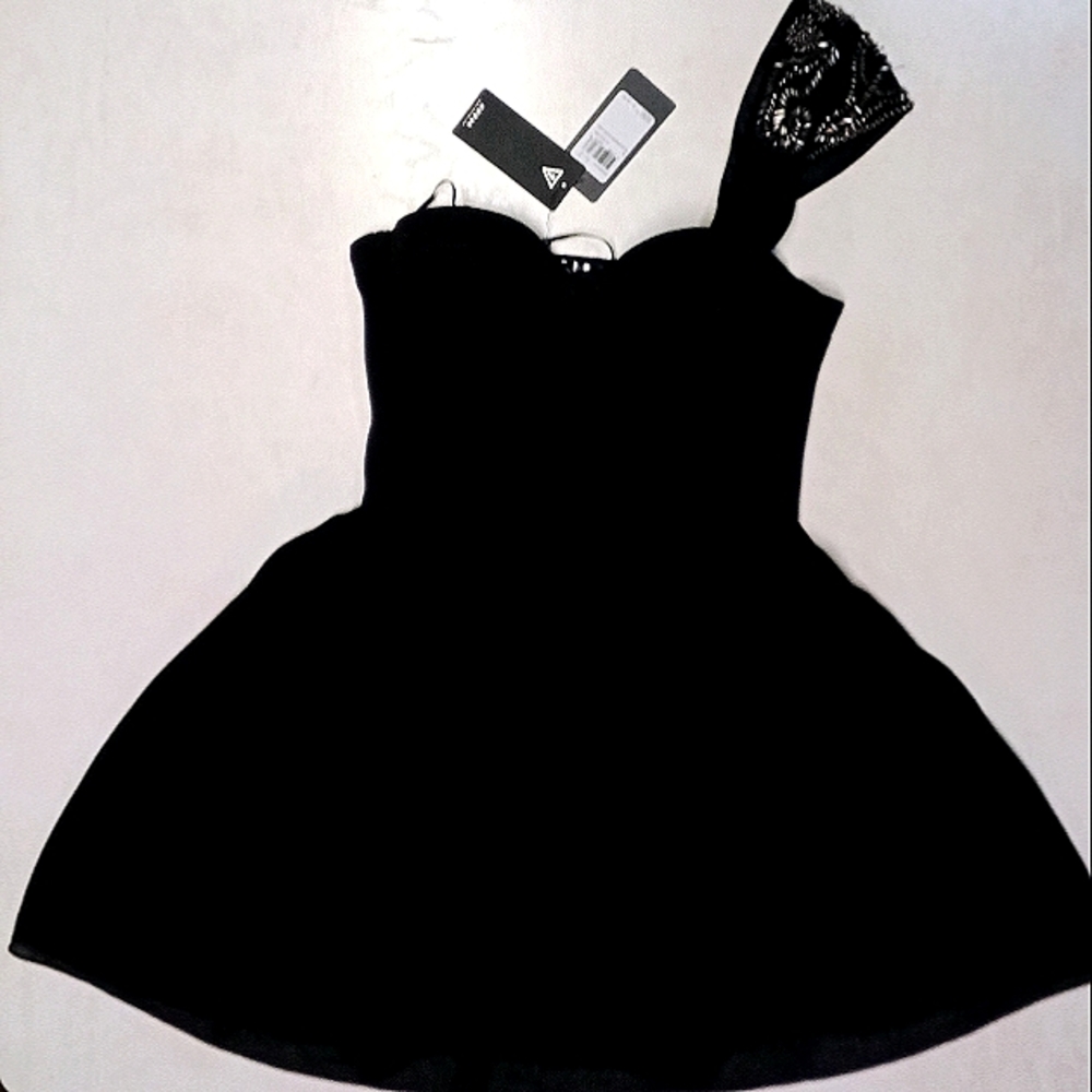 Guess strapless short black formal dress.